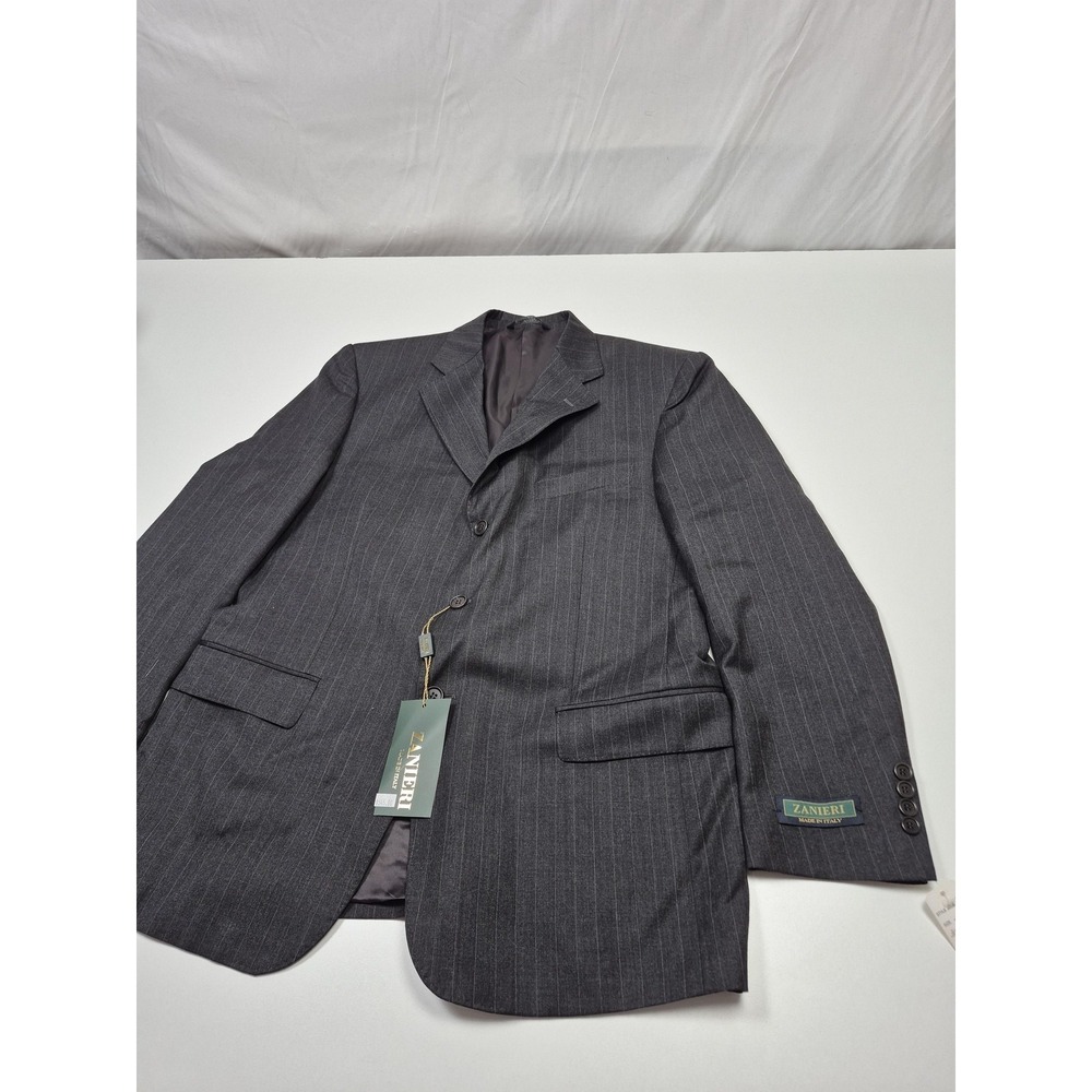 Zanieri Suit Jacket Mens 44 Gray Wool Charcoal Stripe Super 100s Made Italy FLAW